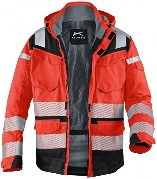 KBLER-Rainwear, Wetter-Schutz-Jacke, Warn-Schutz, Modell REFLECTIQ Wetterjacke, warnrot / schwarz