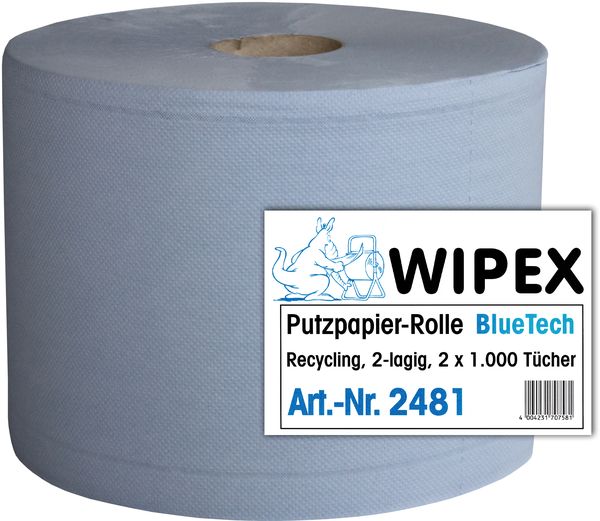 WIPEX PUTZPAPIER ROLLE, BLUE TECH, blau, 2-lagig, 2x20 g, 2 Rollen  1000 Tcher