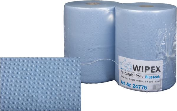 WIPEX PUTZPAPIER ROLLE, BLUE TECH, blau, 2-lagig, 2x20 g, 2 Rollen  500 Tcher
