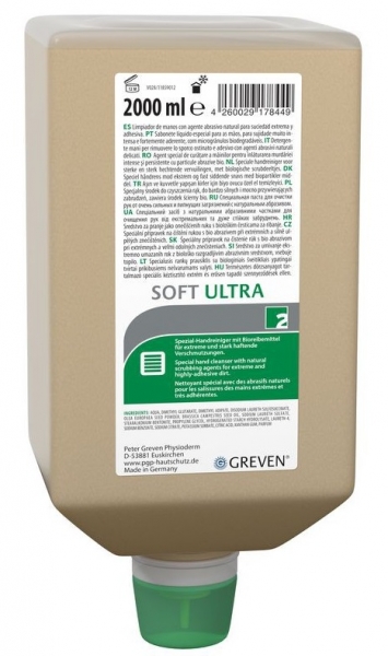 GREVEN-Handreiniger, Soft Ultra, Natur-Reibemittel, Varioflasche 2 Liter, VE = 1 Karton  6 Flaschen