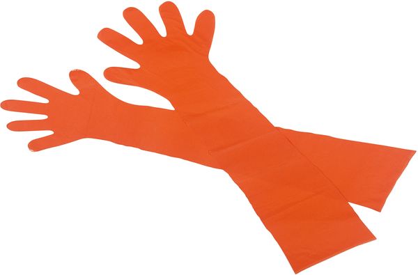 AMPRI-Einweg-PE-Veterinrhandschuhe, MED COMFORT, unsteril, ca 90 cm lang, orange, VE = Pkg.  50 Stck