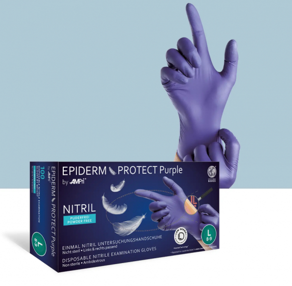 AMPRI-Epiderm Protect Purple by MED-COMFORT, Nitril-Untersuchungshandschuh, puderfrei, violett, Gr. XS -XL