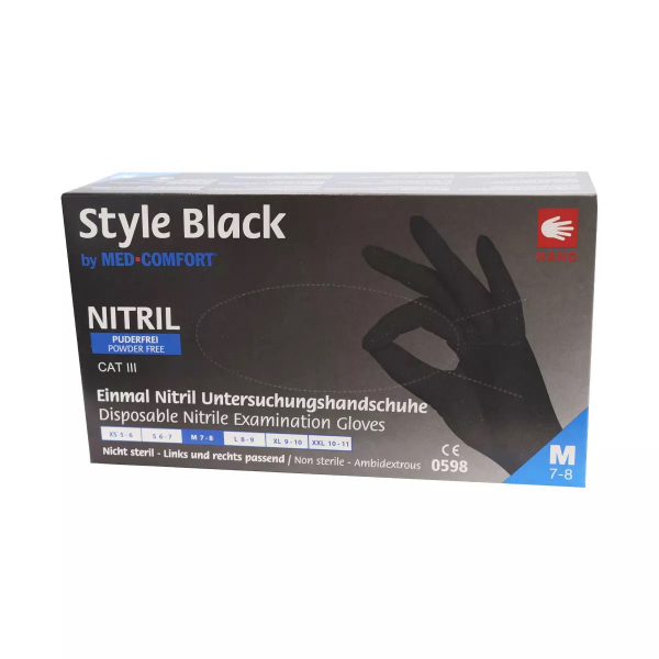 AMPRI-Einweg-Nitril-Handschuhe, STYLE BLACK, ungepudert, schwarz, VE = Pkg.  100 Stk.
