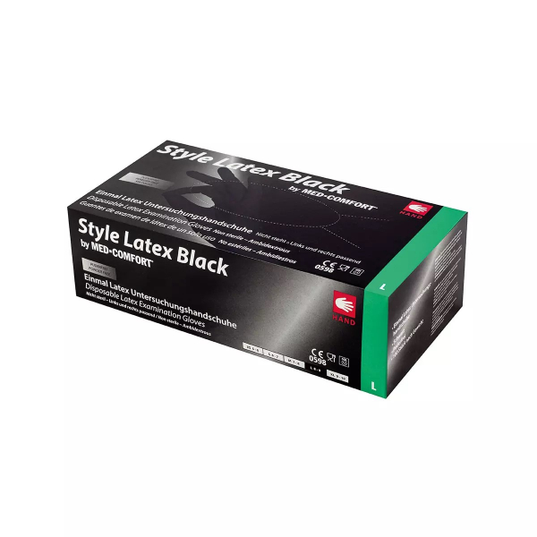 AMPRI-Einweg-Latex-Untersuchungshandschuhe, STYLE LATEX BLACK, puderfrei, schwarz, VE = Pkg.  100 Stk.