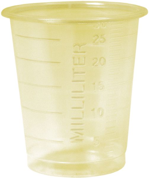AMPRI-EW-Medizinbecher, 30 ml, graduiert, VE = 60 Beutel  80 Stck, gelb