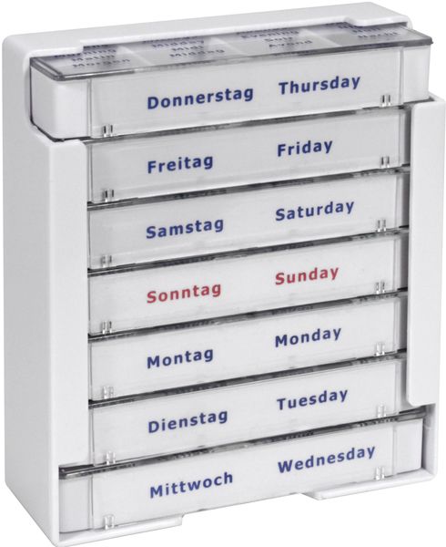 AMPRI-Tablettendispenser fr 7 Tage, Tagesdispenser mit 4 Fchern, 10,5 x 3,9 x 12 cm, VE = 60 Stck/Karton