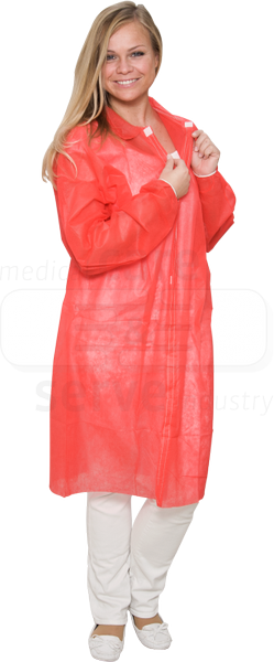 WIROS Vlies Einweg-Mantel, Klettverschlsse, ohne Taschen, 30 g/m, 140 x 110 cm, rot, VE = 50 Stck