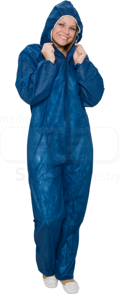WIROS Einweg-Einmal-Vlies Overall, Kapuze, Reiverschluss mit Abdeckung, Gummizge, extra stark, 45 g/m, 150 x 183 cm, dunkelblau, VE = 50 Stck