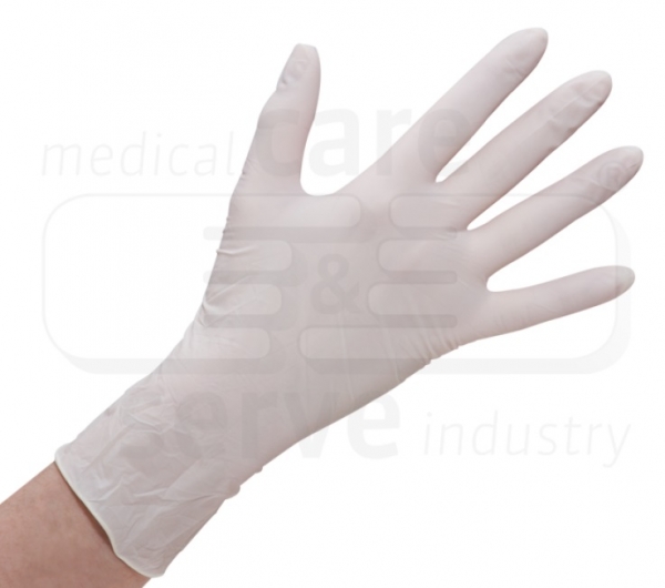 WIROS Einmal-Einweg-Latex Handschuhe, gepudert, glatt, Spenderbox, Pkg  100 Stck, VE = 1 Pkg, naturwei