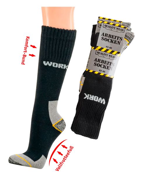 WOWERAT-Footwear, Komfortbund-Arbeitssocken, Work, 3/4 lang, Pkg.  3 Paar, schwarz