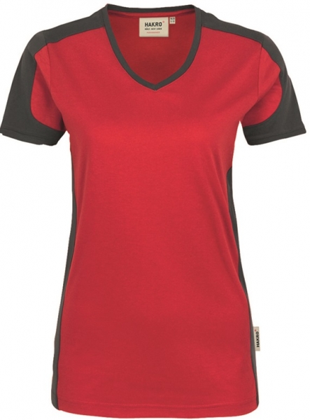 HAKRO-Workwear, Arbeits-Shirts, Damen-V-Shirt-Contrast Performance, rot