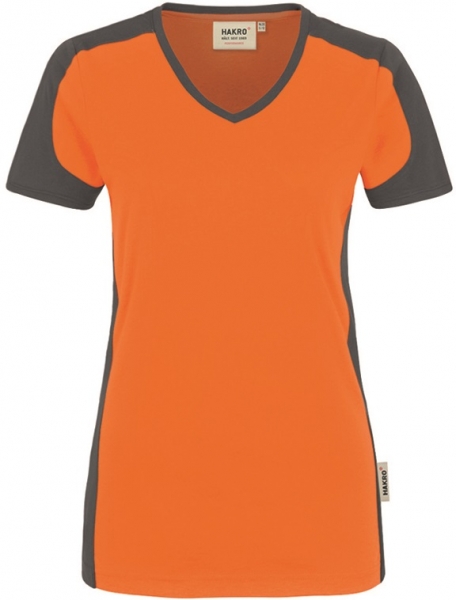 HAKRO-Workwear, Arbeits-Shirts, Damen-V-Shirt-Contrast Performance, orange