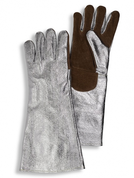 HB-Flammen-/Schweierschutz-5-Finger-Handschuhe, 400 mm lang, silber/braun