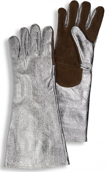 HB-Flammen-/Schweierschutz-5-Finger-Handschuhe, 330 mm lang, silber/braun