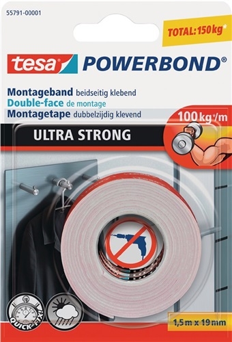 TESA-Montageband Powerbond 55791 L.1,5m B.19mm transp.Rl.